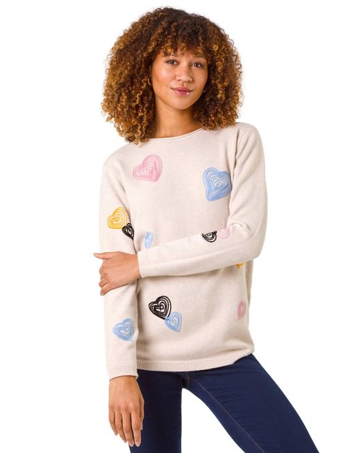 Roman White Heart Stitch Crew Neck Jumper