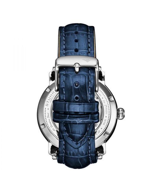 Stuhrling Blue Celestial Timekeeper 1017 Dual Time Automatic Skeleton Watch for men