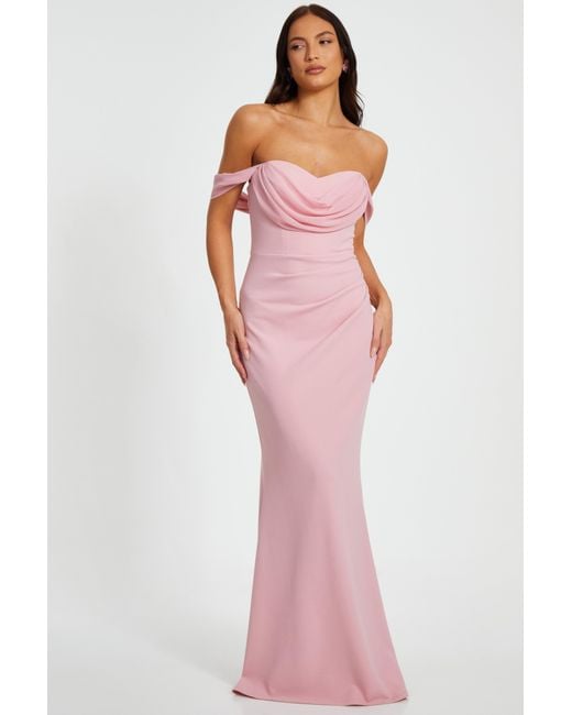 Quiz Pink Chiffon Bardot Maxi Dress