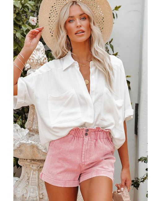 Azura Exchange Gray Vintage Washed Frilled High Waist Denim Shorts Cotton