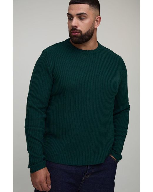 BoohooMAN Green Plus Basic Regular Fit Ribbed Knitted Jumper for men