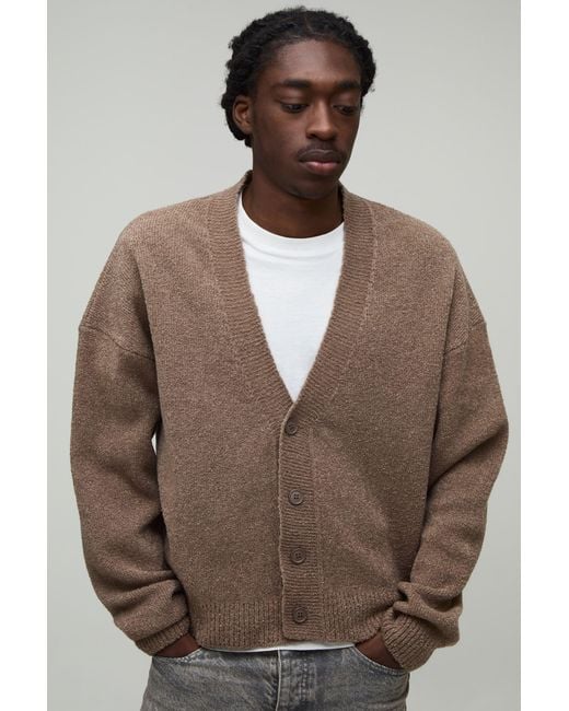 BoohooMAN Brown Relaxed Boxy Boucle Knitted Cardigan for men