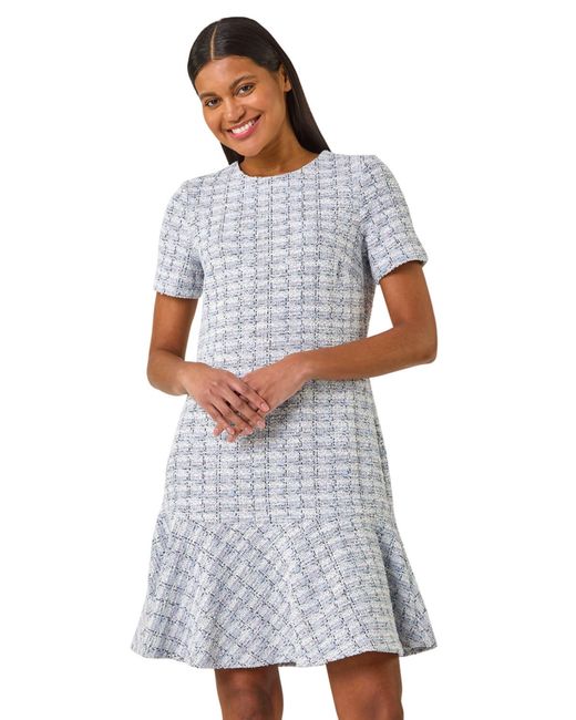 Roman Gray Textured Stretch Frill Hem Dress