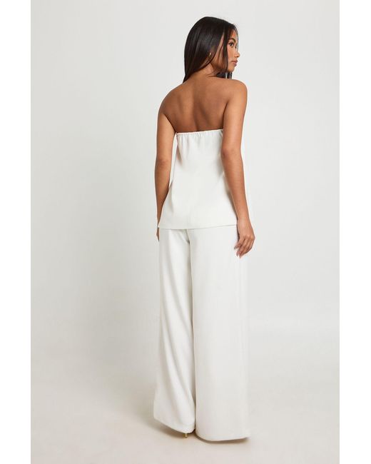 Boohoo White Concealed Waistband Wide Leg Tailored Trousers