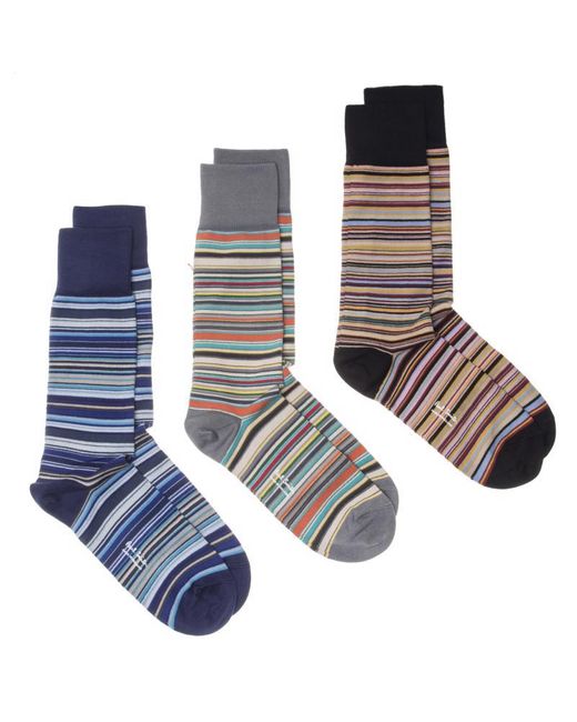 Paul Smith Blue 3 Pack Multi Stripe Socks for men