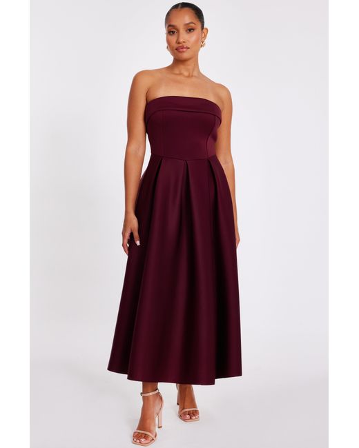 Quiz Red Petite Bandeau Skater Dress