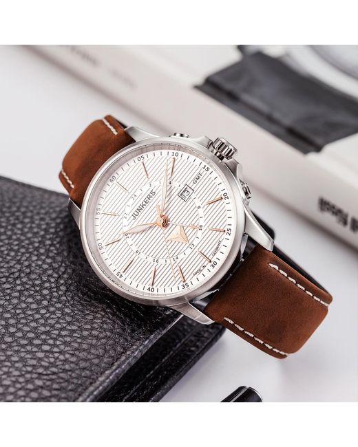 Junkers Original Gray 6842-4 Quartz Watch Classic Bauhaus Design Minimalist Dial With Date Display Sapphire Crystal for men