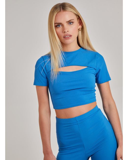 Pink Vanilla Blue Short Sleeve Ribbed Letterbox Cropped Top