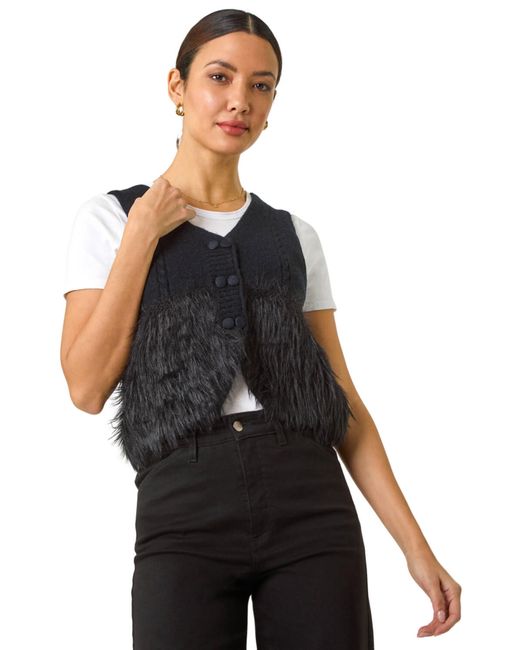 Roman Black Tassel Faux Fur Gilet