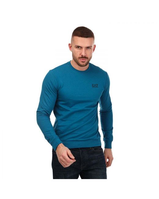 EA7 Blue Emporio Armani Small Logo Crew Neck Sweatshirt for men