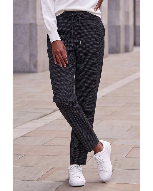 Roman Black Petite Spot Print Stretch Trouser