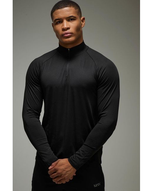 BoohooMAN Gray Active Lightweight Essentials Gym Raglan Regular Fit 1/4 Zip for men