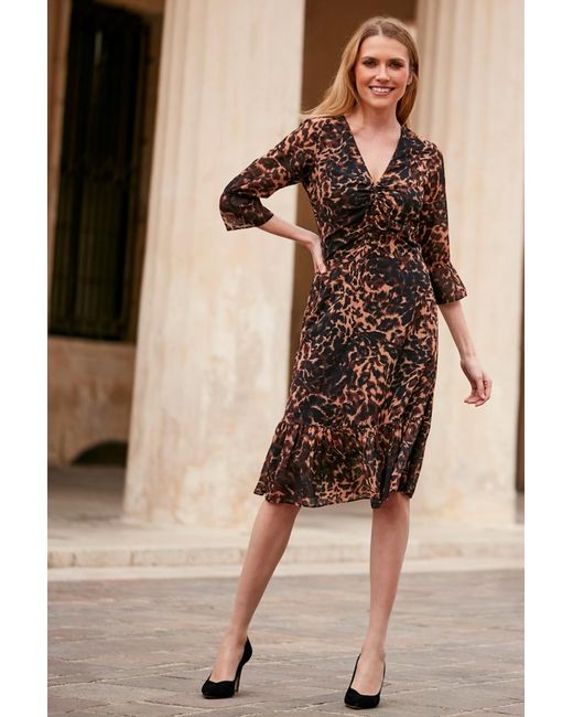 Sosandar Brown Rich Chocolate Animal Print Fit & Flare Dress