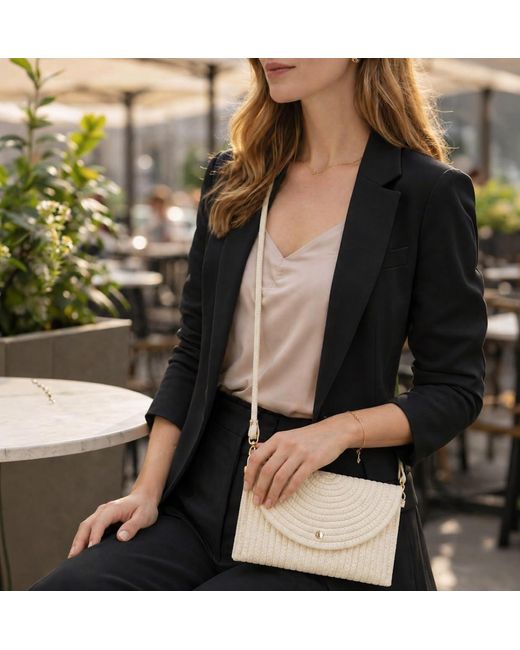Woodland Leathers Black Ladies Minimalist Envelope Crossbody Bag, Woven Straw Clutch