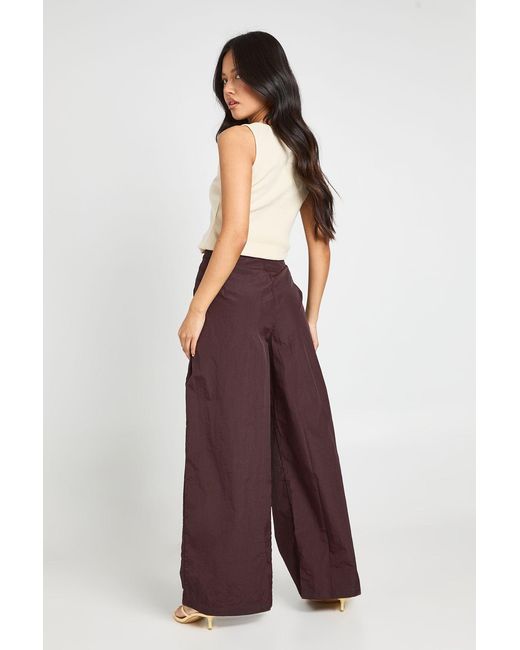 Boohoo Red Petite Nylon Pleat Detail Cargo Trousers