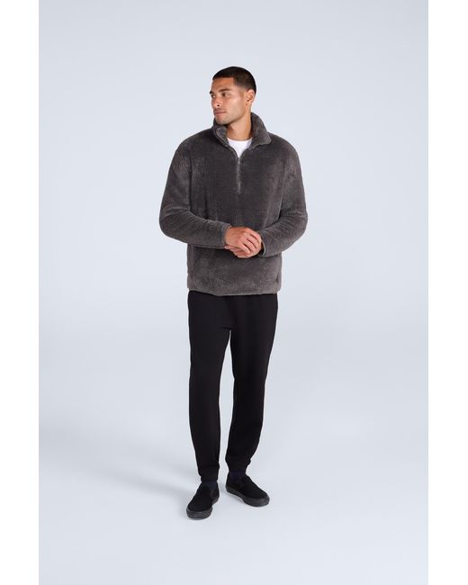 Mountain Warehouse Gray Fleece Teddy Sweater With Pockets Half Zip Warm Cosy Casual Jacket for men