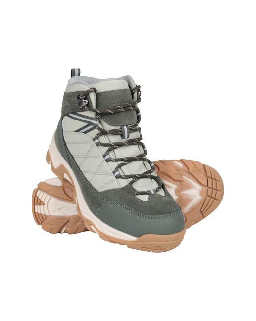 Mountain Warehouse Green 'Rapid' Waterproof Boots With High Traction Outsole Hiking Walking Shoes Leather