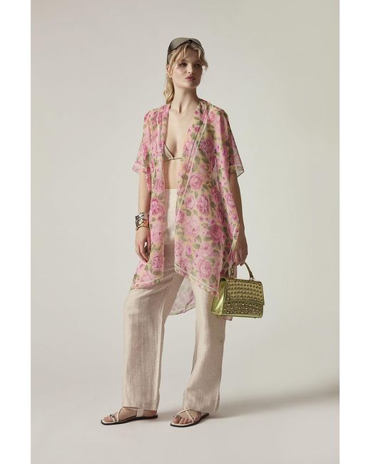 James Lakeland Natural Rose Print Beach Kaftan Cover-Up