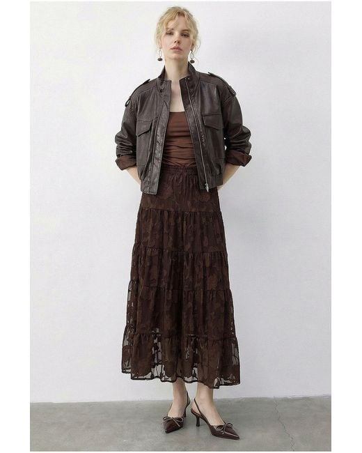 Bianco Lucci Brown Elastane Skirt
