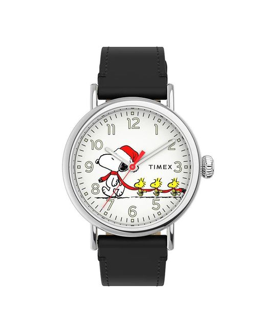 Timex Black Peanuts Snoopy Watch Tw2U86400 Leather for men