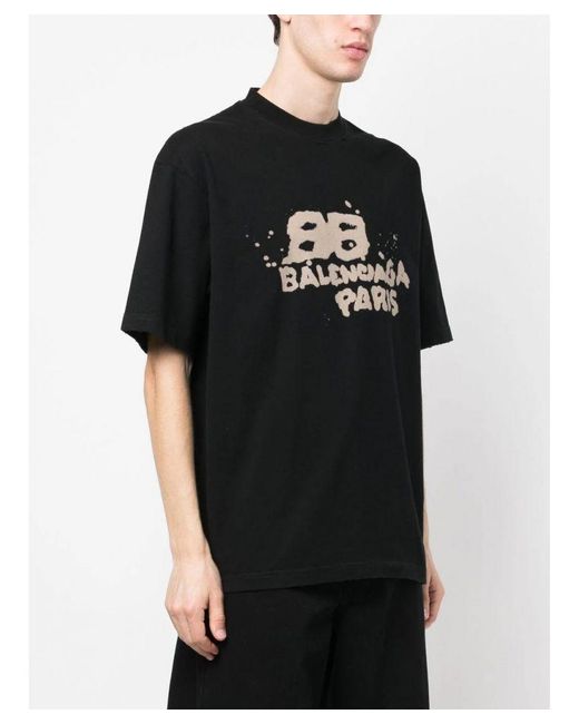 Balenciaga Hand Draw Bb Icon Logo T-shirt In Zwart in het Black voor heren