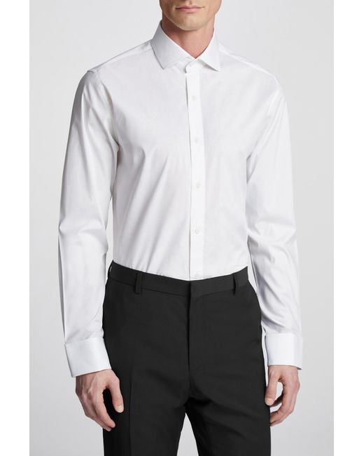 Limehaus White Tailored Fit Poplin Double Cuff Cutaway Collar Shirt for men