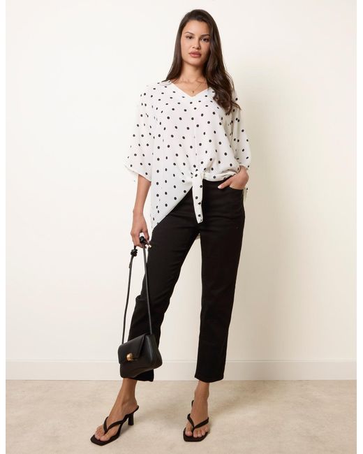 Blue Vanilla White Polka Dot Knot Front Top