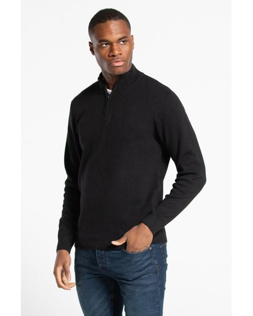 Kensington Eastside Black Recycled Cotton Blend 1/4 Zip Funnel Neck Jumper for men