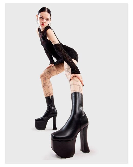 Lamoda Black Ankle Boots The Untold Round Toe Platform Heels With Zipper