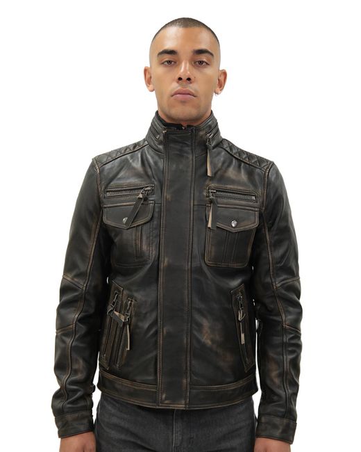 Infinity Leather Black Retro Biker Jacket-Toronto for men