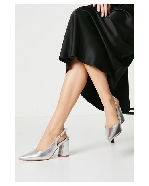 Dorothy Perkins Metallic Devana Pointed Toe High Block Heel Slingback Court Shoes