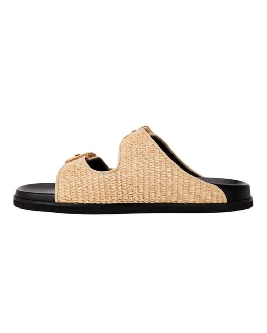 Boss Brown Ladies Freyah Raffia Double Buckle Flat Slippers (Light)