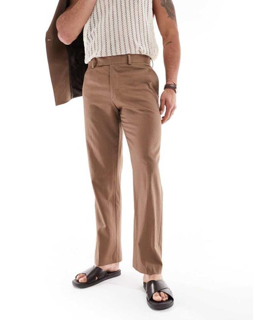 ASOS Natural Linen Blend Tapered Suit Trousers for men