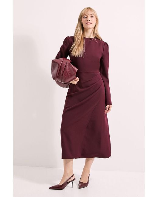 PRINCIPLES Red Long Sleeve Wrap Skirt Crepe Midi Dress
