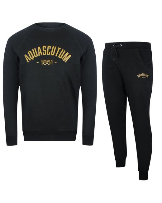 Aquascutum Black Old School Crewneck Tracksuit Pants Set Cotton for men