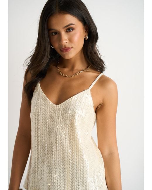Gini London White Sequin V Neck Cami Top