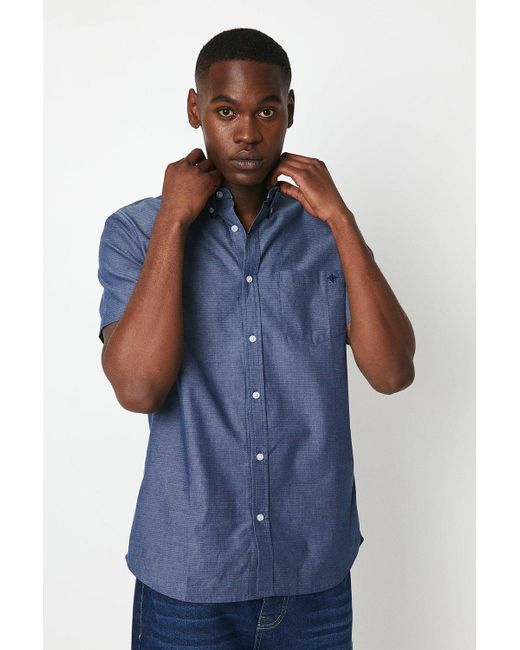 MAINE Blue Stitch Stripe Short Sleeve Shirt for men