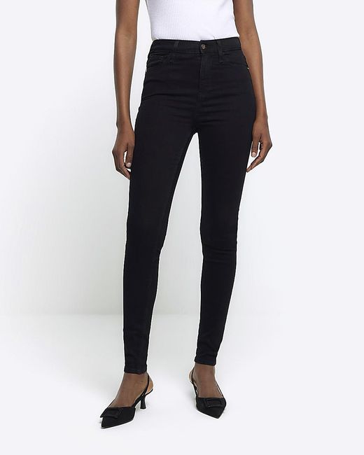 River Island Blue Skinny Jeans High Waisted Cotton