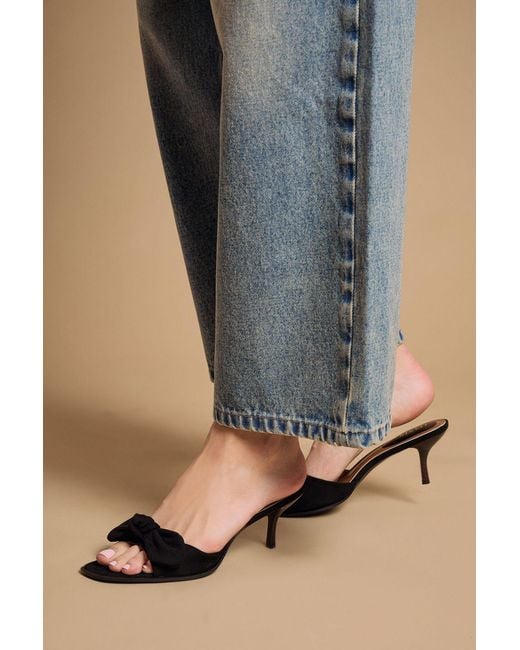 Oasis Blue Jenny Faux Suede Bow Detail Kitten Heeled Mules