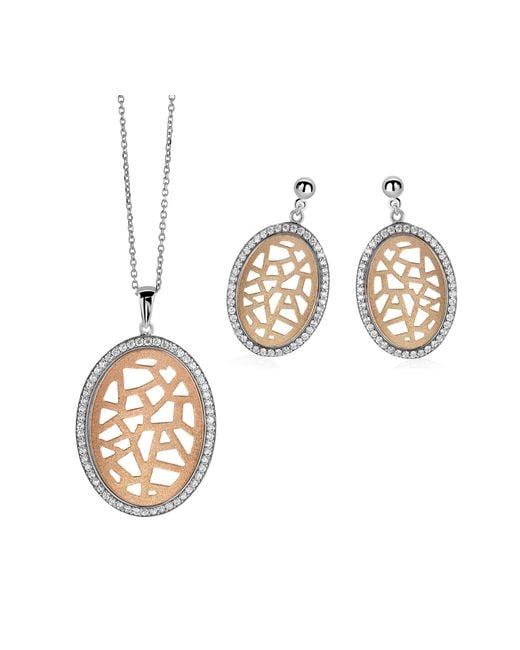 Orphelia Metallic 925 Sterling Set: Chain-Pendant + Earrings