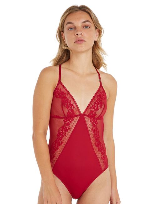 Tommy Hilfiger Red Ditsy Lace Bodysuit