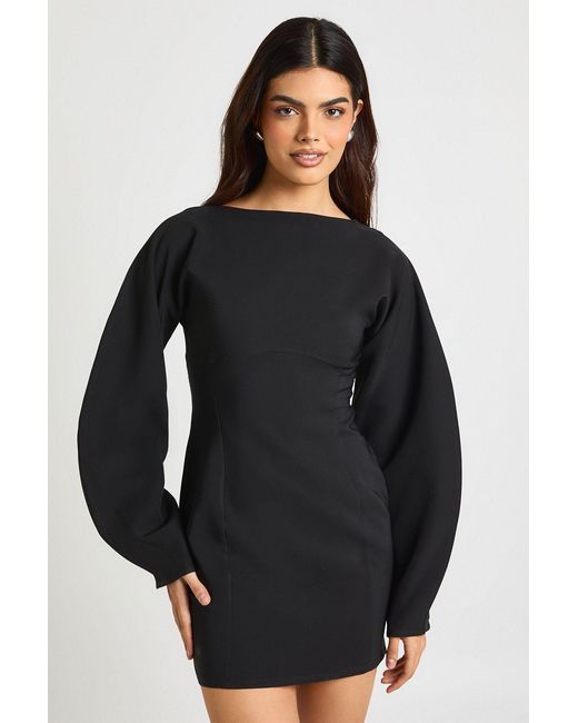 Boohoo Black Structured Flare Sleeve Mini Shift Dress