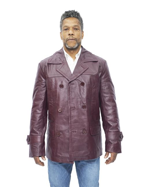Infinity Leather Purple Cowhide Peacoat-Krakaw for men