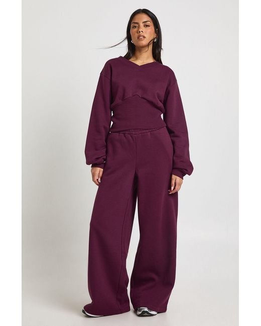Boohoo Red V Neck Deep Waist Sweatshirt Tracksuit