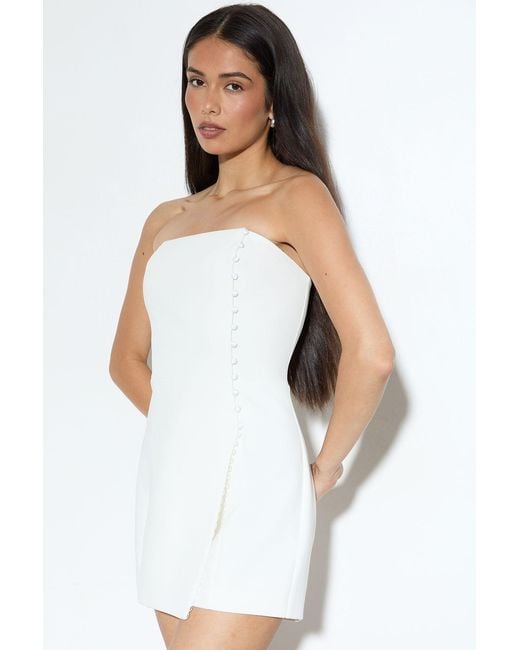 MissPap White Tailored Bandeau Asymmetric Button Front Playsuit