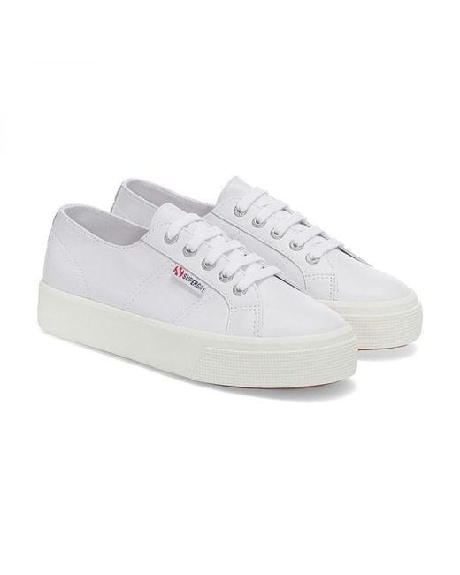 Superga White 2730 Nappa Leather Lace Up Trainers