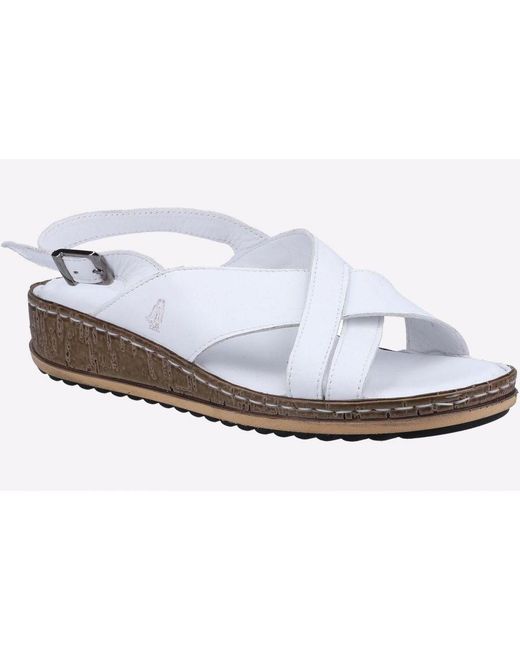 Hush Puppies White Elena Cross Over Wedge Sandal Leather