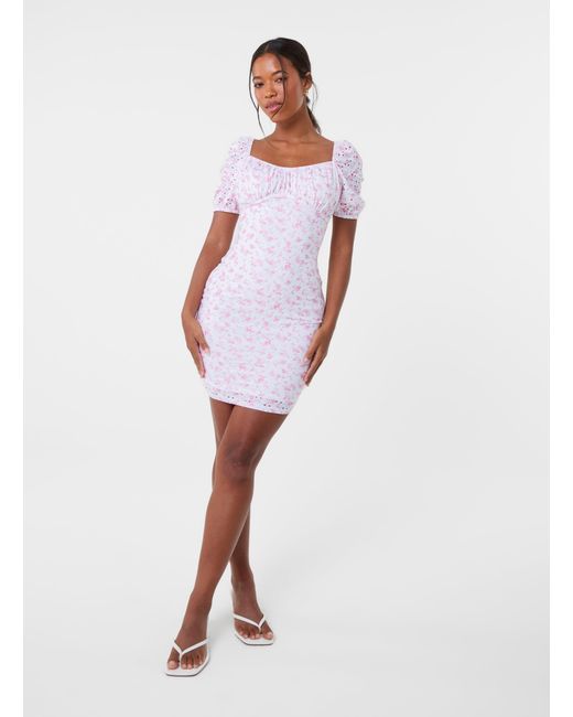 Pink Vanilla White Floral Broderie Puff Sleeve Dress