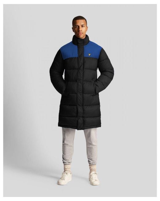 Lyle & Scott Blue Longline Wadded Puffer Jacket for men