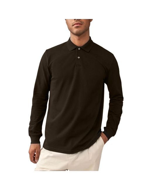 C&A Long Sleeve Polo Shirts Cotton Stretch Regular Fit in Black